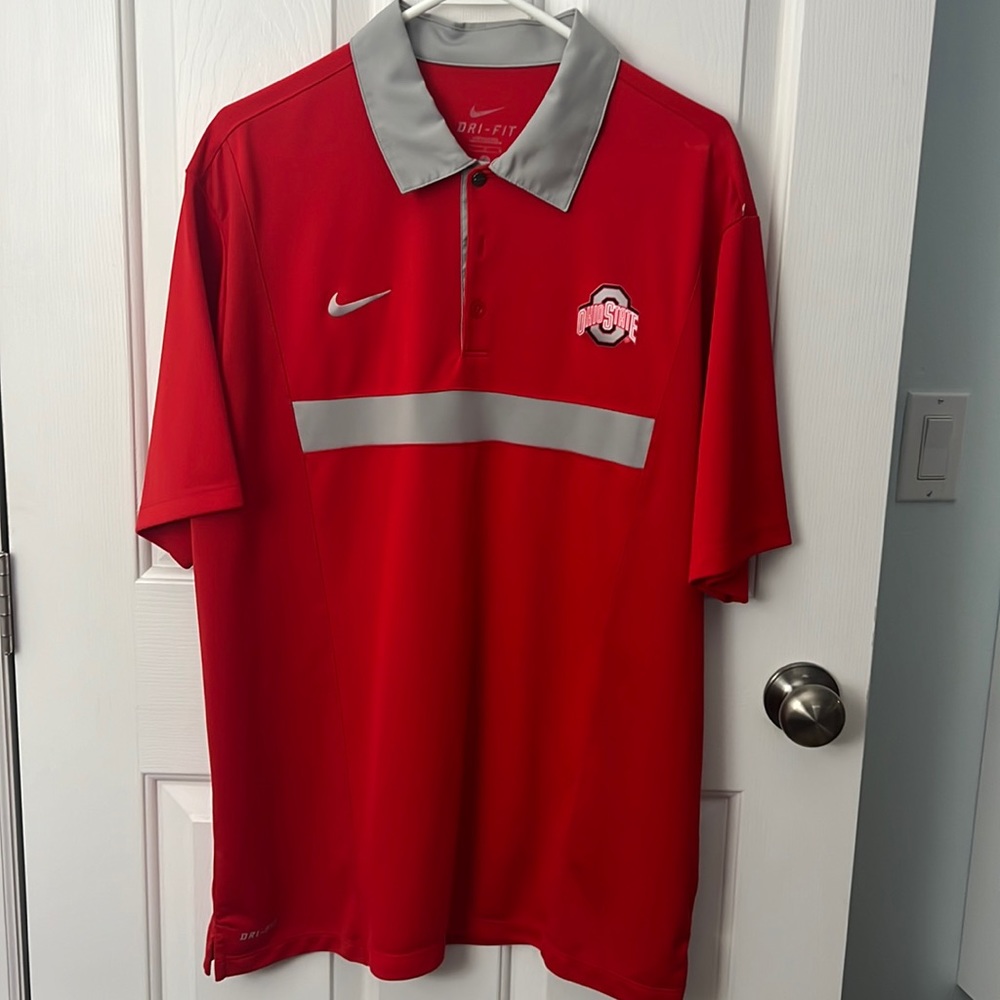 Ohio State Buckeyes OSU Nike Polo Red Men's Size Large Dri Fit NWOT